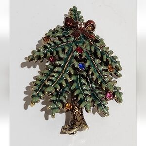 Avon Festive Christmas Tree Pin with Red and Green Accents